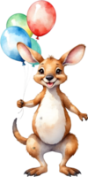 AI generated kangaroo  with balloon  watercolor png