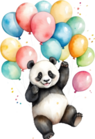 AI generated panda holding balloons, transparent background png