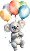 AI generated Koala  with balloon  watercolor png