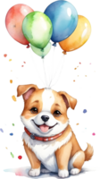 AI generated dog  with balloon  watercolor png