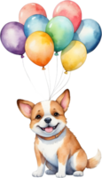 AI generated dog  with balloon  watercolor png