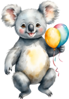 AI generated Koala  with balloon  watercolor png