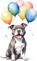 AI generated pitbull  with balloon  watercolor png