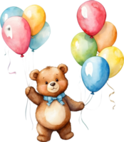 AI generated bear  with balloon  watercolor png