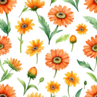 AI generated orange daisy on a seamless repeat pattern png