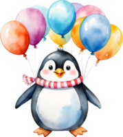 ai generiert Pinguin mit Luftballons Aquarell Illustration png