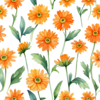 AI generated orange daisy on a seamless repeat pattern png