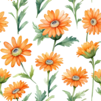 AI generated orange daisy on a seamless repeat pattern png