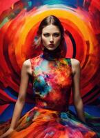 AI generated Fashion shot of a beautiful woman in elegant dress. ai generative photo