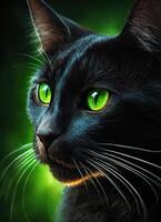 AI generated Portrait of a black cat with yellow eyes on a dark background. ai generative photo