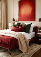 AI generated interior of classic bedroom, comfortable king size bed. ai generative photo