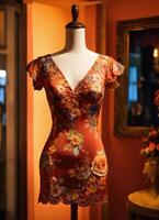 AI generated Fashionable evening orange summer dress on a mannequin. ai generative. ai generative photo
