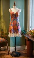 AI generated mini dress with low neckline on a mannequin. ai generative photo