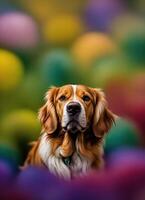 AI generated dog in a colorful wig. Selective focus. Toned. ai generative photo