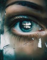 AI generated Close-up of beautiful female eye with broken glass effect. Fantasy image. ai generative photo