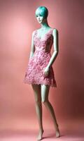 AI generated mini dress with low neckline on a mannequin. ai generative photo