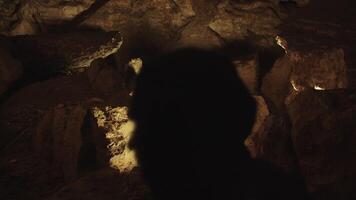 A group of tourists walks past the rocks in the cave video