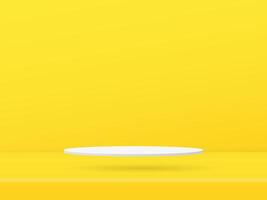 3d blanco podio escaparate es flotante en el piso de colores amarillo antecedentes diseño. vector papel Arte ilustración