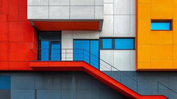 ai generado multicolor edificio con escalera foto