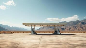 ai generado vacío moderno gas estación en Estados Unidos Desierto grande copyspace foto
