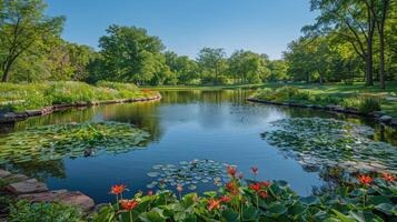 AI generated Abundant Water Lilies in a Pond photo