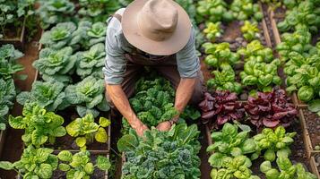 AI generated Man Standing in Vegetable-filled Garden photo