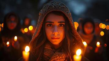 AI generated Woman in Hooded Jacket Holding Candle photo