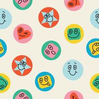 Seamless pattern with various comic faces on a beige background. Cartoon style. Flat design. Abstract characters, bright doodles. Background, wallpaper, wrapping, textile template. vector