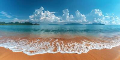 ai generado olas laminación sobre arenoso playa foto
