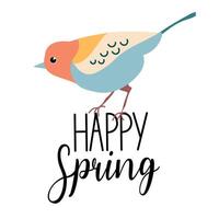 Hello spring quotes. Spring label with season calligraphy quotes, flowers. Positive phrases for stickers, postcards or posters. Vector illustration.