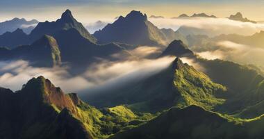 AI generated The Grandeur of Mountains Reaching Above a Blanket of Clouds photo