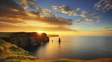 AI generated Sunset Views at the Majestic Cliffs of Moher photo