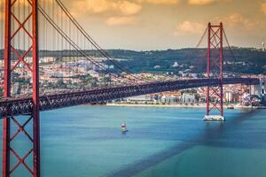 The 25 de Abril Bridge is a bridge connecting the city of Lisbon to the municipality of Almada on the left bank of the Tejo river, Lisbon photo