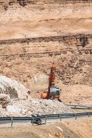 Excavator building a mountain road in the atlas mountain photo