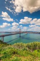 The 25 de Abril Bridge is a bridge connecting the city of Lisbon to the municipality of Almada on the left bank of the Tejo river, Lisbon photo