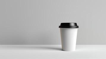 AI generated paper coffee cup on gray background, mock-up, copy space photo