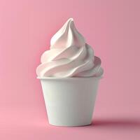 AI generated ice cream in paper cup mock-up on pink background, ice cream swirl photo