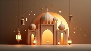 AI generated islamic architecture with lanterns and lights photo