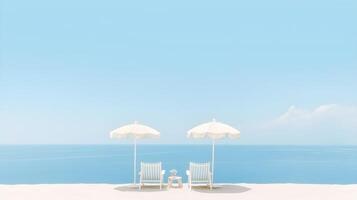 AI generated two chairs with umbrellas on the beach photo