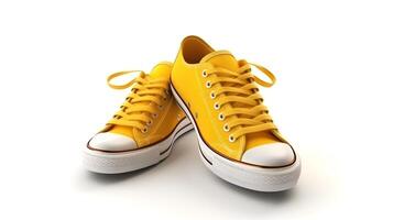 AI generated yellow sneakers on white background photo