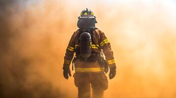 ai generado un bombero es en pie en el fumar foto