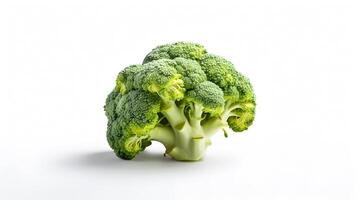 ai generado un brócoli cabeza es mostrado en un blanco antecedentes foto