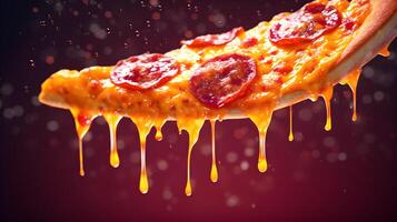 AI generated a slice of pizza dripping with melted cheese photo