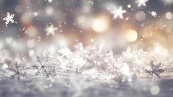 AI generated snowflakes on a snowy background with bokeh photo