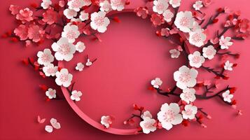 AI generated cherry blossom background with white flowers photo