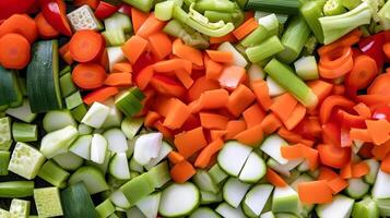 ai generado un pila de Cortado vegetales con diferente colores foto