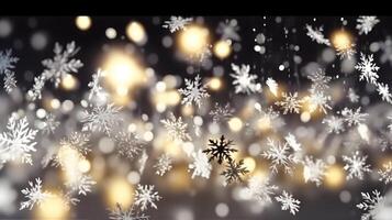 AI generated snowflakes are falling on a black background photo