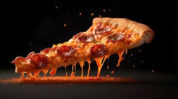 AI generated a slice of pizza is being splashed with sauce photo