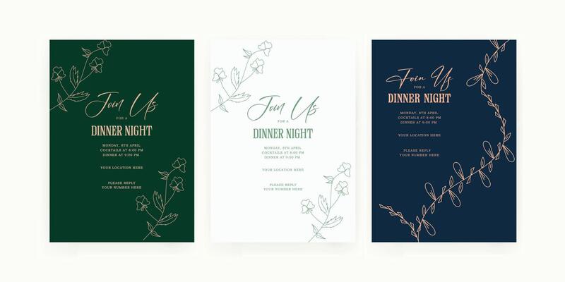 Dinner party invitation card template with luxury. floral. gold. Party poster a4 size. EPS vector illustration