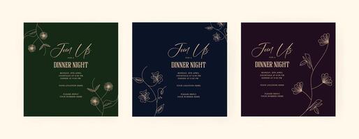 Set of dinner invitation post template with luxury. floral. gold. EPS vector illustration